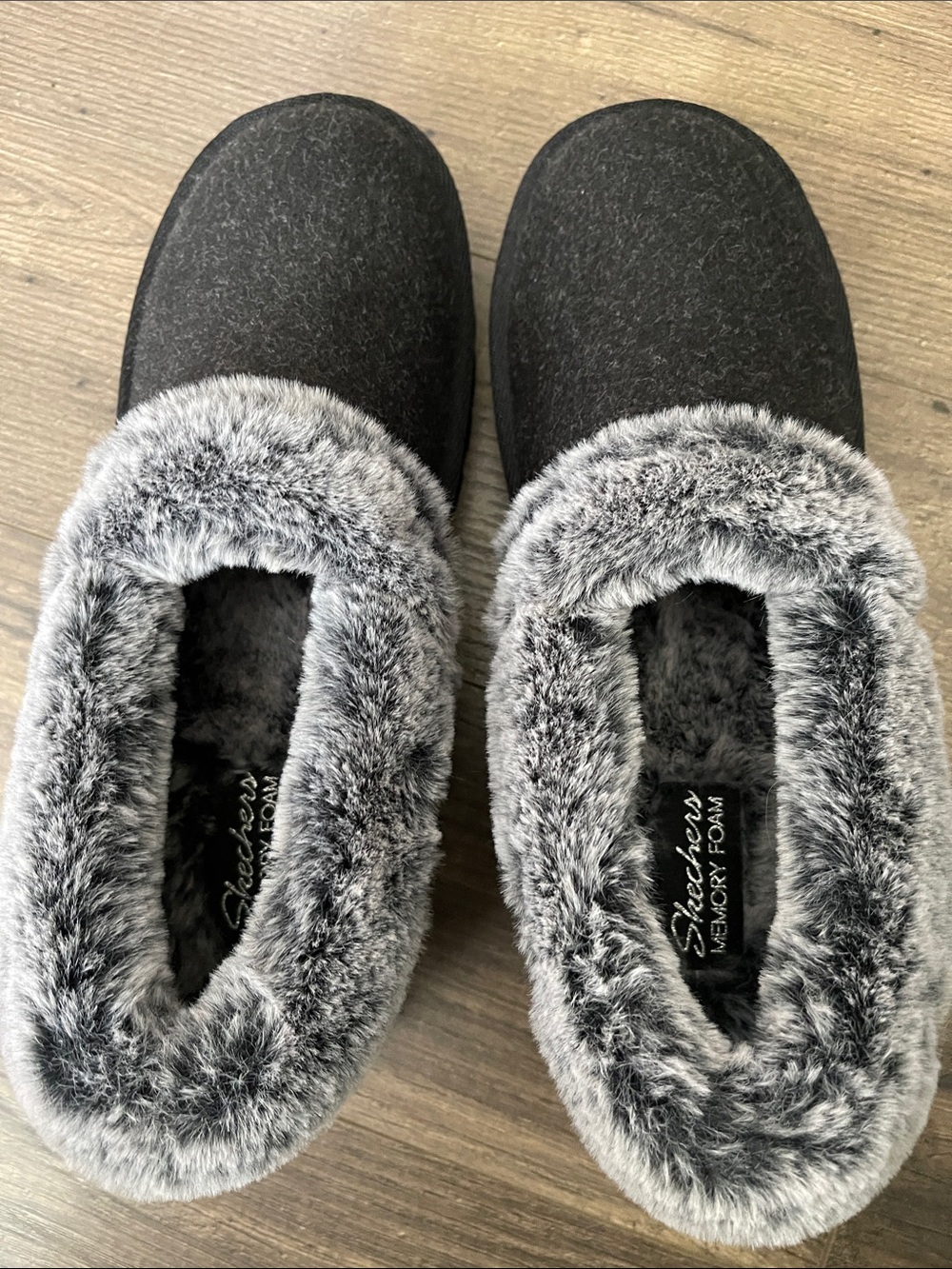 Skechers Plush Faux-Fur Clog Slippers - Charcoal Gray